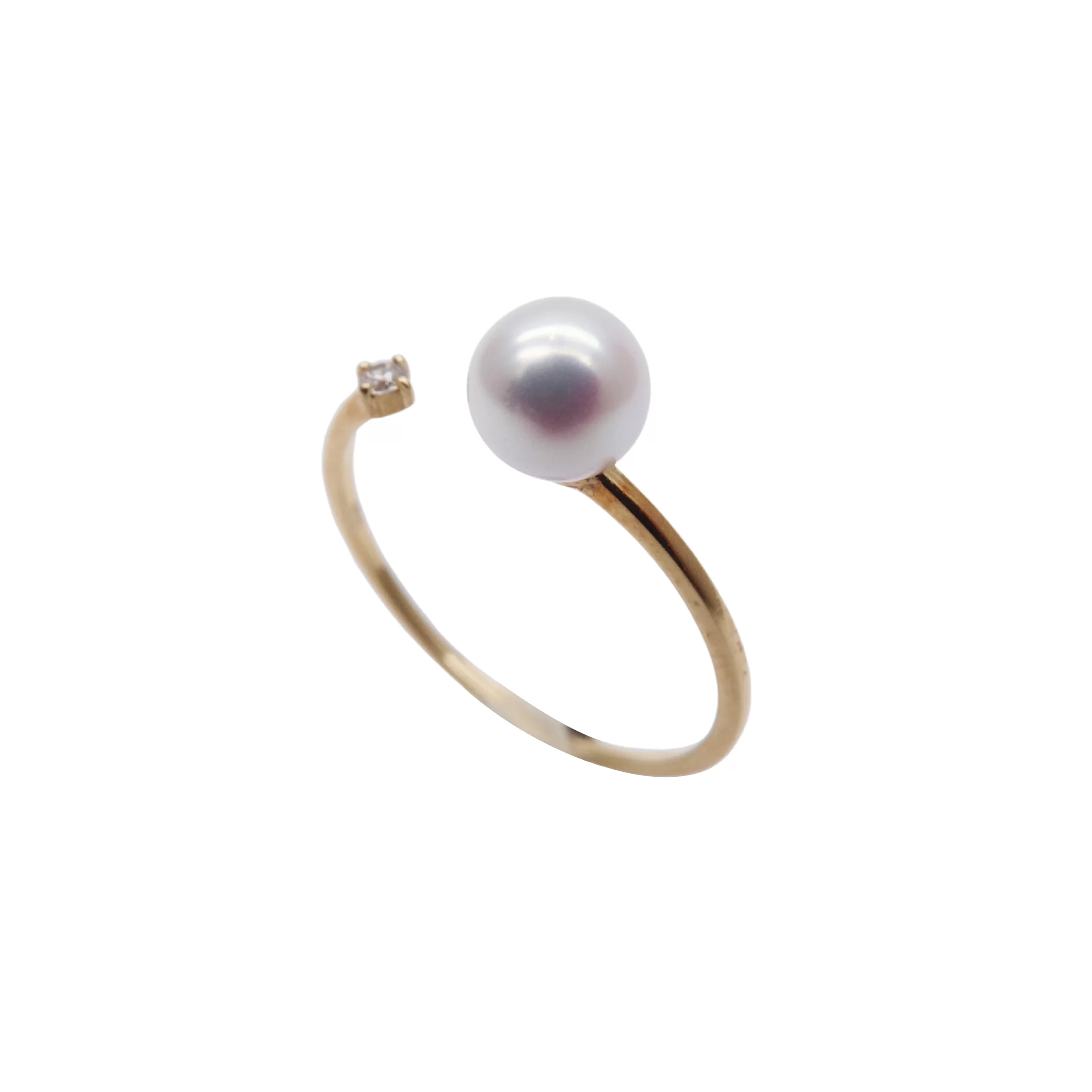 Mini Diamond Free Size Akoya Pearl Ring - R81