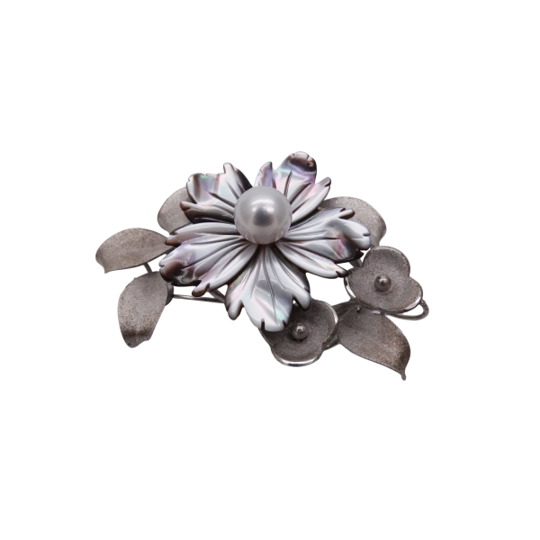 White Akoya Pearl 'Flower' Brooch Pin - B79