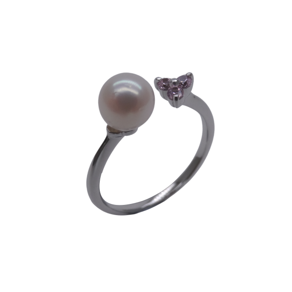 Sparkle Pink Akoya Pearl Silver Ring