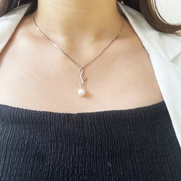 Swirl Akoya Pearl Silver Pendant -P261