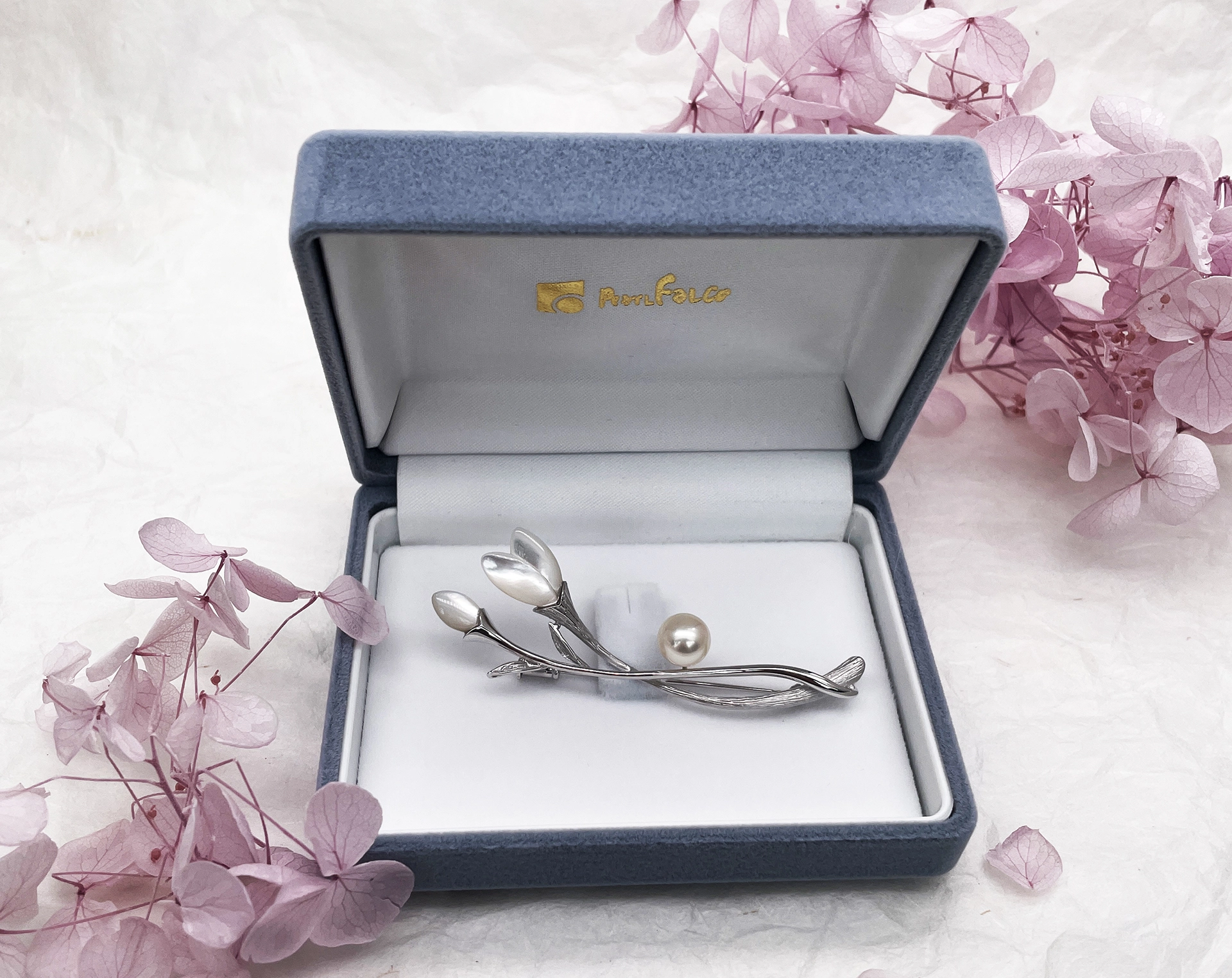 Elevate Your Look with the White Akoya Pearl Tulip Brooch Pin